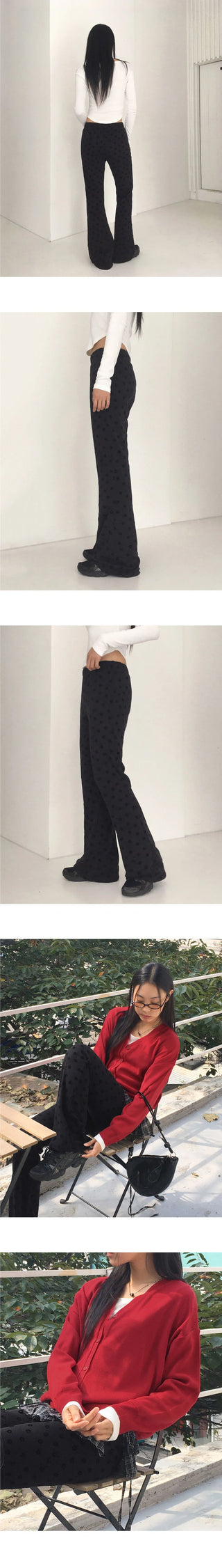 Coro Velvet Flower Floral Layered Flared Knitwear Pants