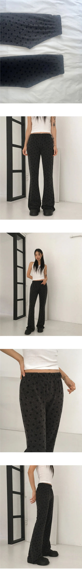 Coro Velvet Flower Floral Layered Flared Knitwear Pants