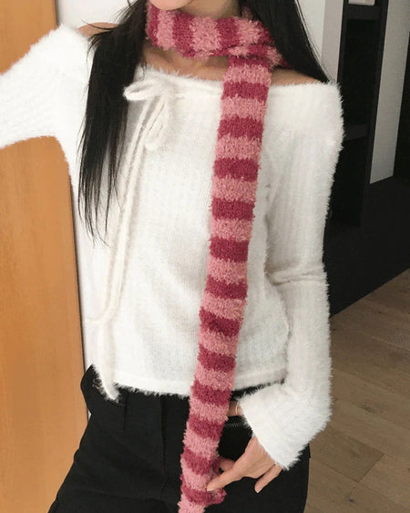 Seoul Vintage Angora Stripe Scarf Neckerchief