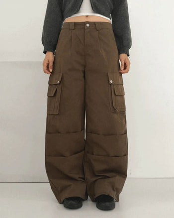 ZON PINTUCK WIDE CARGO TWO WAY COTTON PANTS