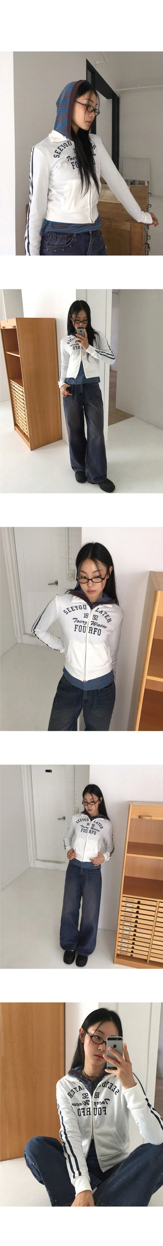 Laiter Track Lettering Two Way Semi Crop Zip Up
