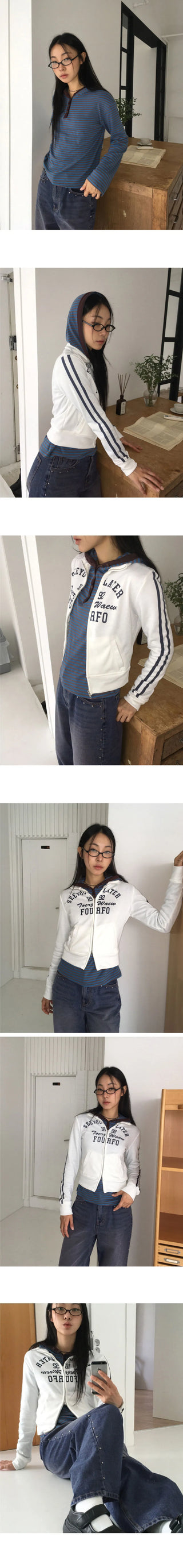 Laiter Track Lettering Two Way Semi Crop Zip Up