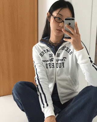 Laiter Track Lettering Two Way Semi Crop Zip Up