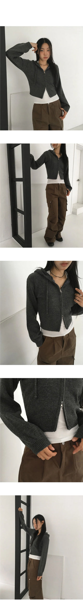Ronky Two Way Crop Hood Knitwear Zip-up