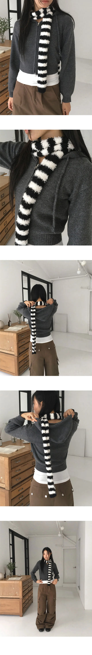 Ronky Two Way Crop Hood Knitwear Zip-up