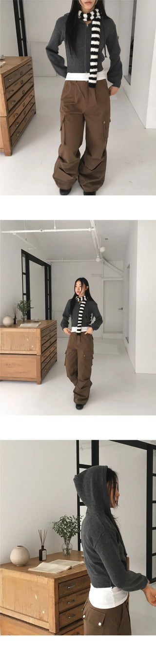 Ronky Two Way Crop Hood Knitwear Zip-up