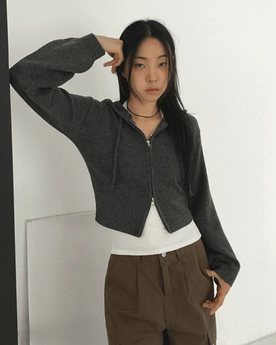 Ronky Two Way Crop Hood Knitwear Zip-up