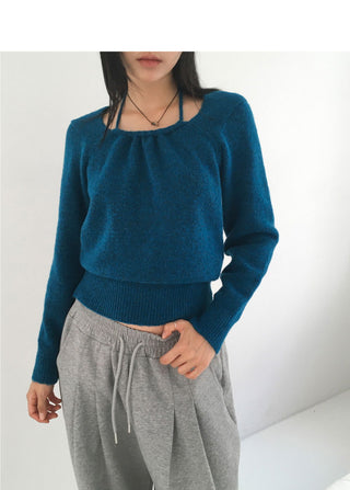 Hoyan Ribbon Halter Bolero Square Neck Knitwear