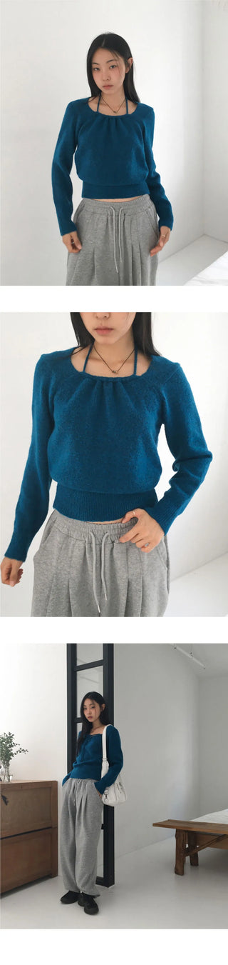 Hoyan Ribbon Halter Bolero Square Neck Knitwear