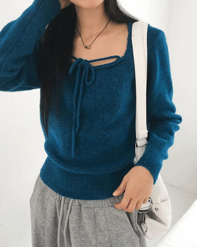 Hoyan Ribbon Halter Bolero Square Neck Knitwear