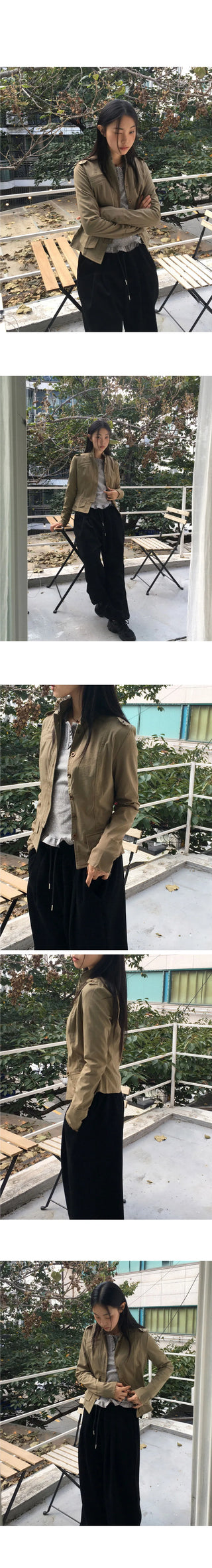 Femo Vintage High Neck Collar Button Cotton Jacket