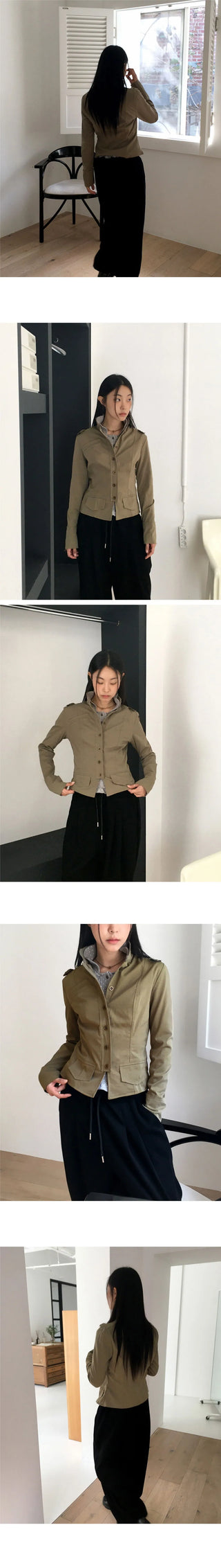 Femo Vintage High Neck Collar Button Cotton Jacket