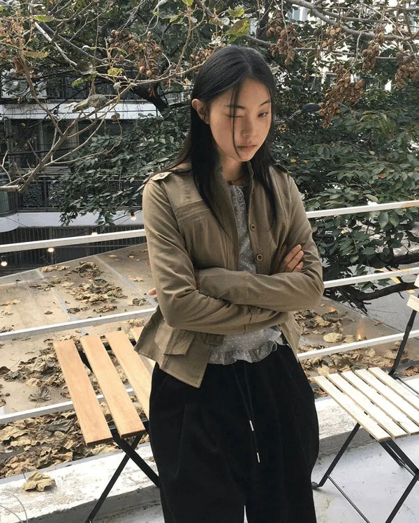 Femo Vintage High Neck Collar Button Cotton Jacket