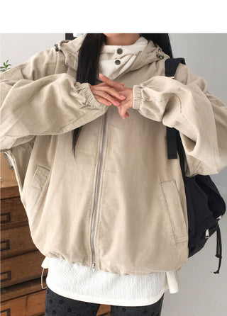 Seedon Corduroy Golden Two Way Hooded Zip-Up Jacket