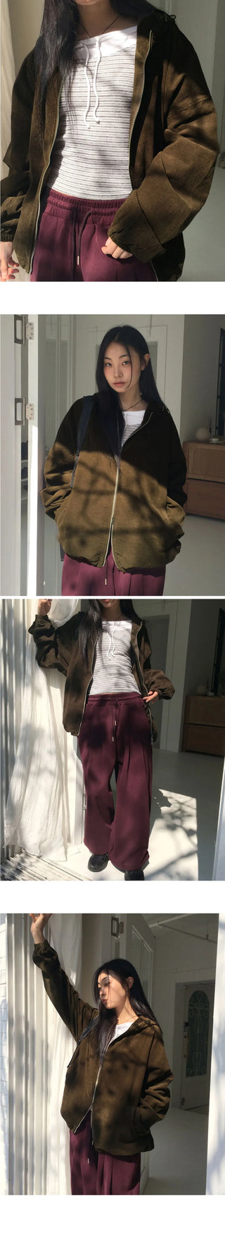 Seedon Corduroy Golden Two Way Hooded Zip-Up Jacket