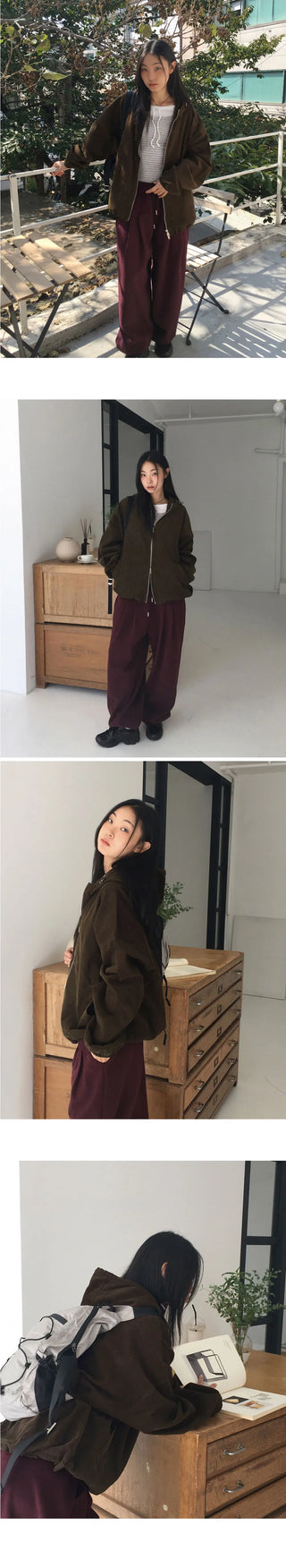 Seedon Corduroy Golden Two Way Hooded Zip-Up Jacket