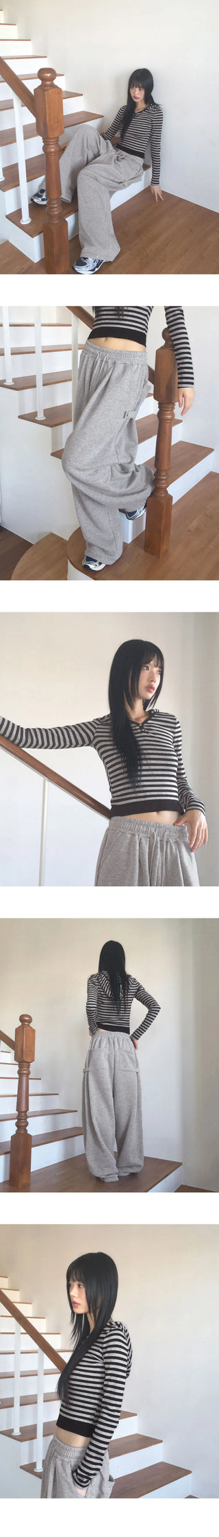 Odell Stripe Button Crop Hooded T-Shirt