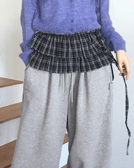 Jetso Layered Check Micro Mini Skirt with Belt