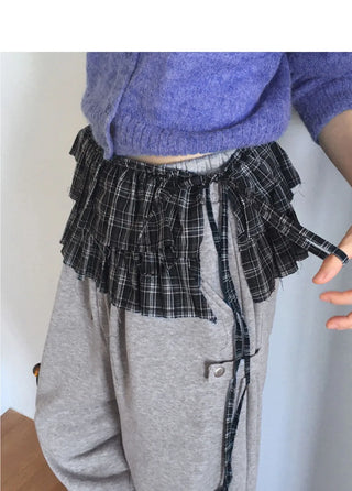Jetso Layered Check Micro Mini Skirt with Belt