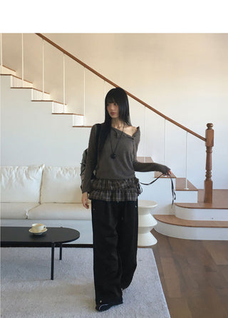 Jetso Layered Check Micro Mini Skirt with Belt