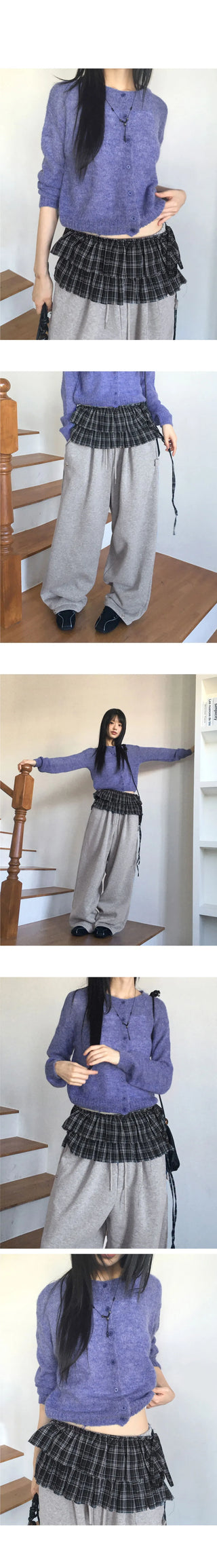 Jetso Layered Check Micro Mini Skirt with Belt