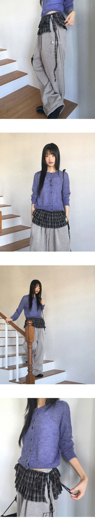 Jetso Layered Check Micro Mini Skirt with Belt