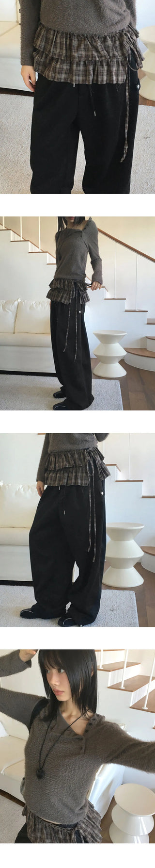 Jetso Layered Check Micro Mini Skirt with Belt
