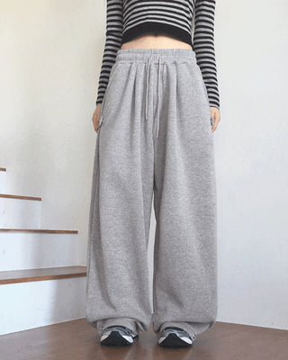 Marver side hem snap Fleece-lined wide twill pants