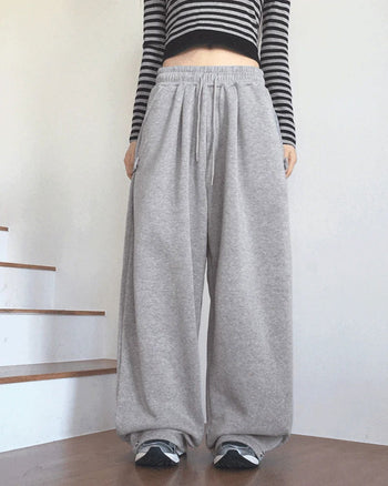 Marver side hem snap Fleece-lined wide twill pants