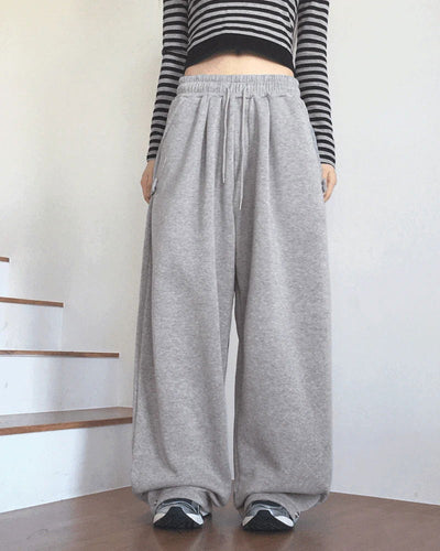 Marver side hem snap Fleece-lined wide twill pants