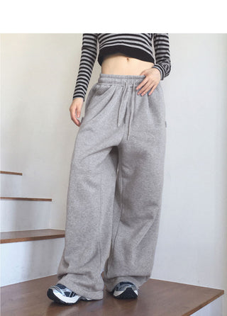 Marver side hem snap Fleece-lined wide twill pants