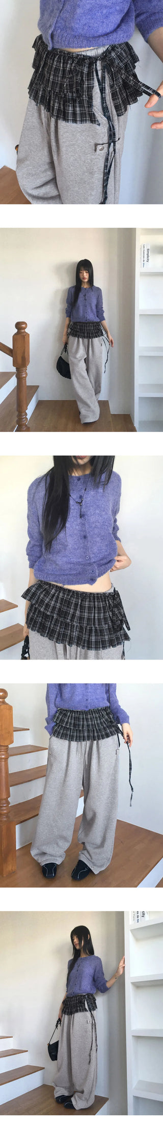 Marver side hem snap Fleece-lined wide twill pants