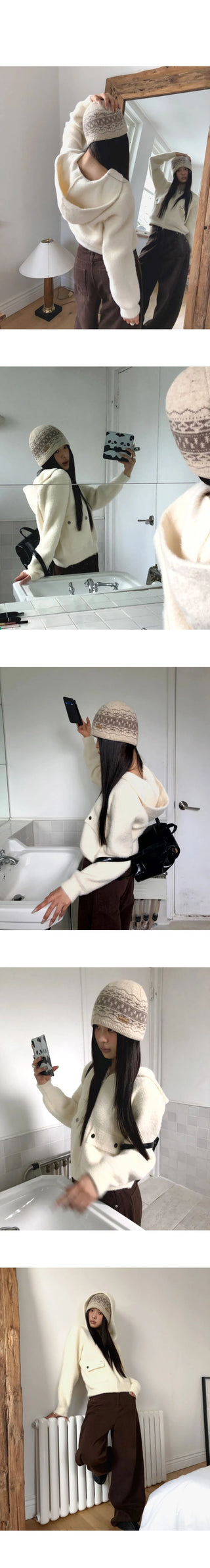 Luyou Pocket Knitwear Hooded Zip-up