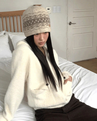 Luyou Pocket Knitwear Hooded Zip-up