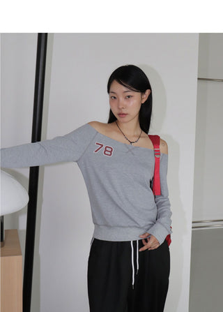 Linbu 78 Patch Off Shoulder Sweatshirt