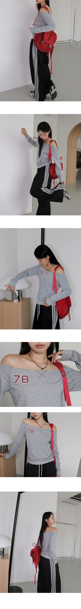 Linbu 78 Patch Off Shoulder Sweatshirt