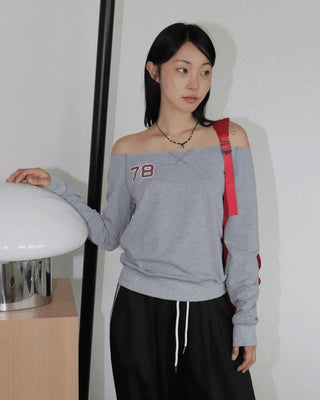 Linbu 78 Patch Off Shoulder Sweatshirt