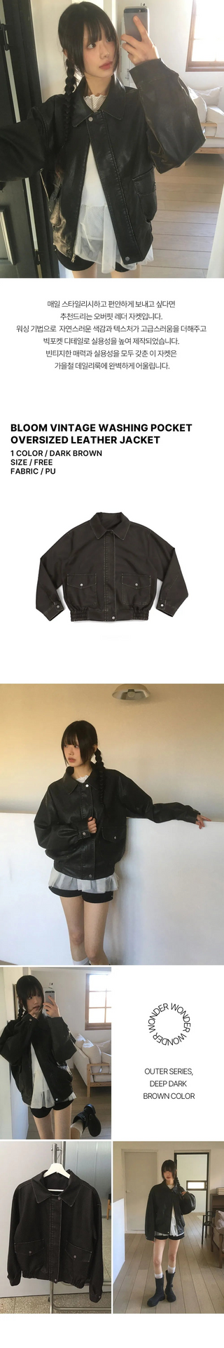Bloom Vintage Faded Pocket Boxy Leather Jacket