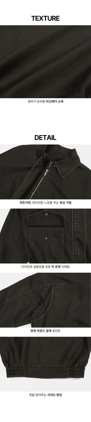 Bloom Vintage Faded Pocket Boxy Leather Jacket