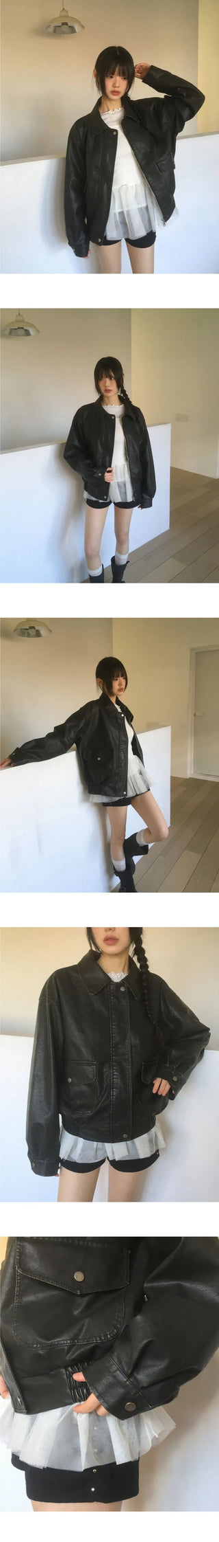 Bloom Vintage Faded Pocket Boxy Leather Jacket