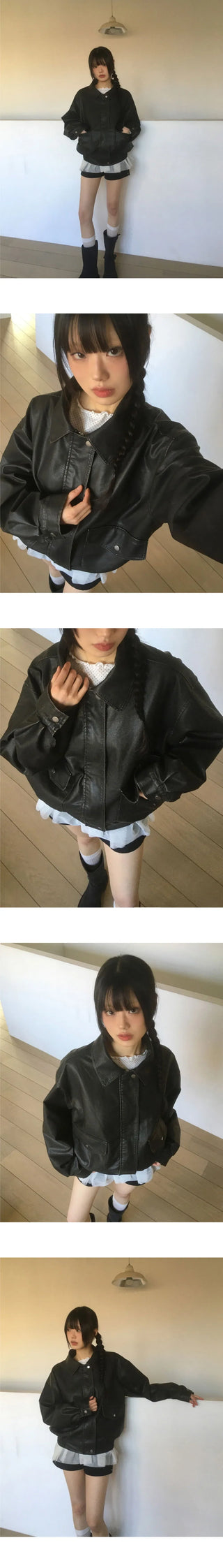 Bloom Vintage Faded Pocket Boxy Leather Jacket