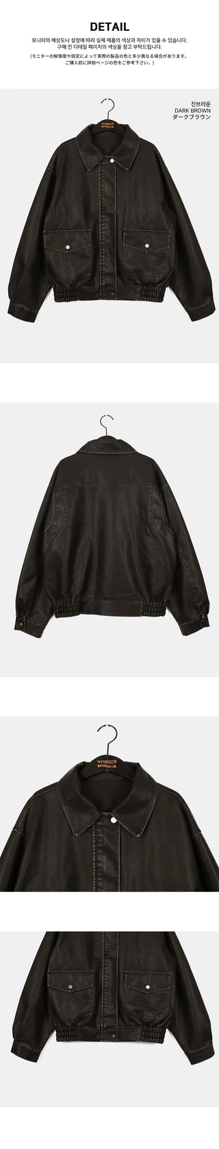 Bloom Vintage Faded Pocket Boxy Leather Jacket