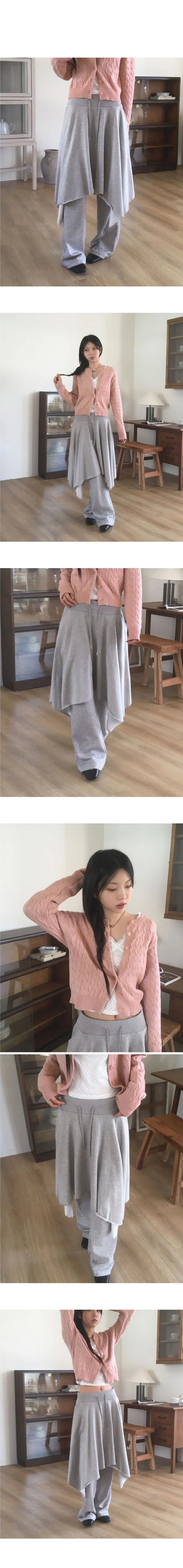 Dilly Juri Color Blocking Uneven A-Line Layered Midi Skirt
