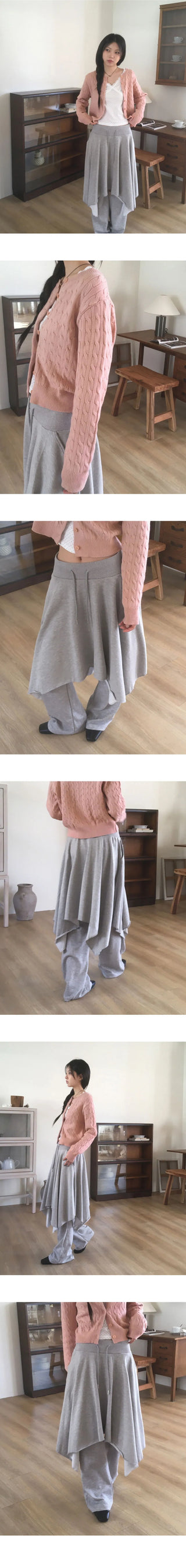 Dilly Juri Color Blocking Uneven A-Line Layered Midi Skirt