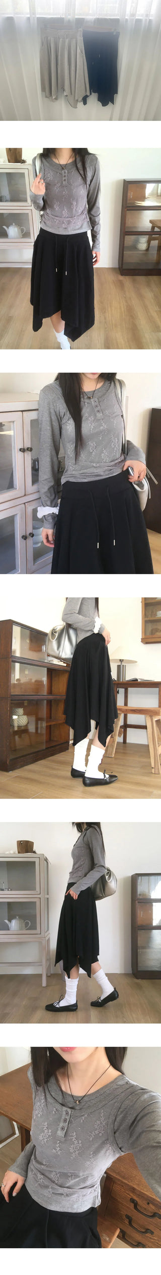 Dilly Juri Color Blocking Uneven A-Line Layered Midi Skirt