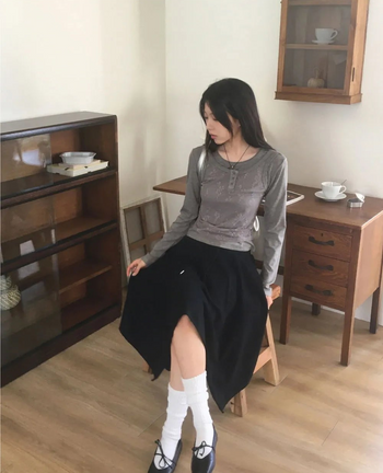 Dilly Juri Color Blocking Uneven A-Line Layered Midi Skirt