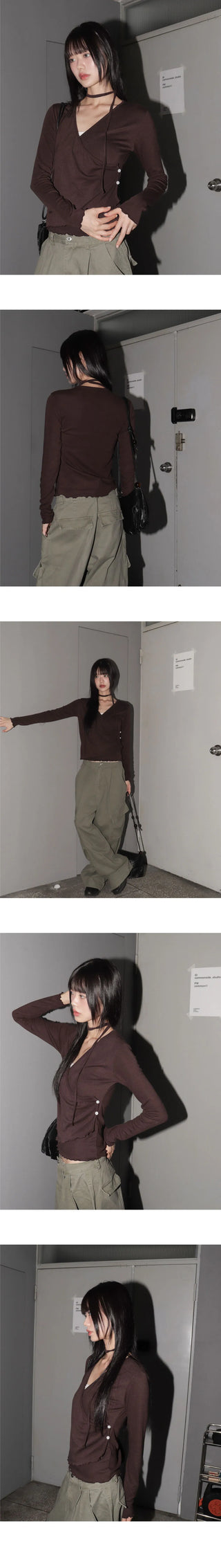 Hiker Tie Strap Muffler Wrap Button Long Sleeve T-Shirt