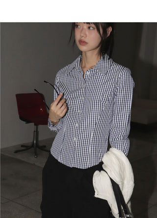 Garner Y2K Slim Fit Gingham Check Long Sleeve Shirt
