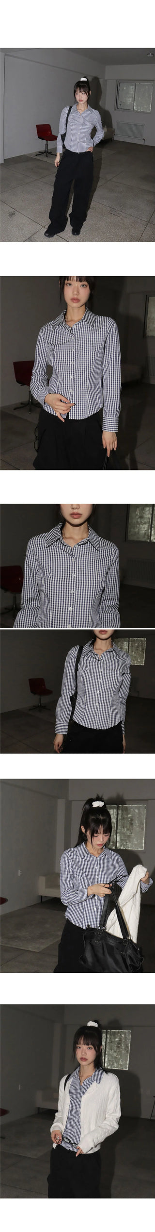 Garner Y2K Slim Fit Gingham Check Long Sleeve Shirt