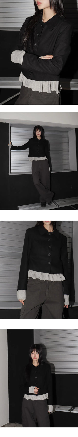 Sae Basic Peach Fleece-lined Split Collar Short Jacket